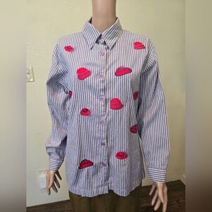 Vintage Willow Ridge Red Hat Society Embroidered Button-Down Button Down…